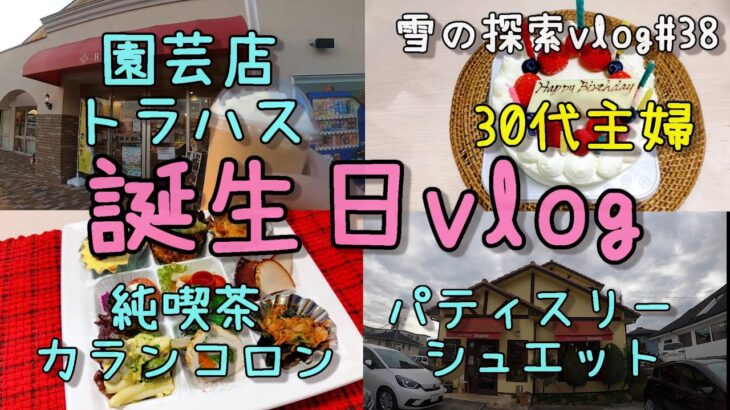 【誕生日】「パティスリー シュエット」さんのケーキ/純喫茶「カランコロン」さんのオードブル/北欧北欧スタイルの園芸店「トラハス」さんで観葉植物購入　30代主婦（年の差夫婦)　雪の探索vlog＃38