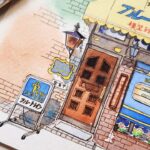 透明水彩とミリペンでレトロ喫茶店をスケッチ|watercolor and ink sketching for beginners
